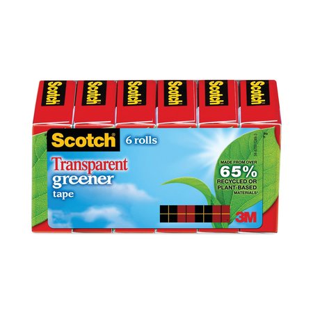SCOTCH Transparent Greener Tape, 3/4"x90, PK6 612-6P